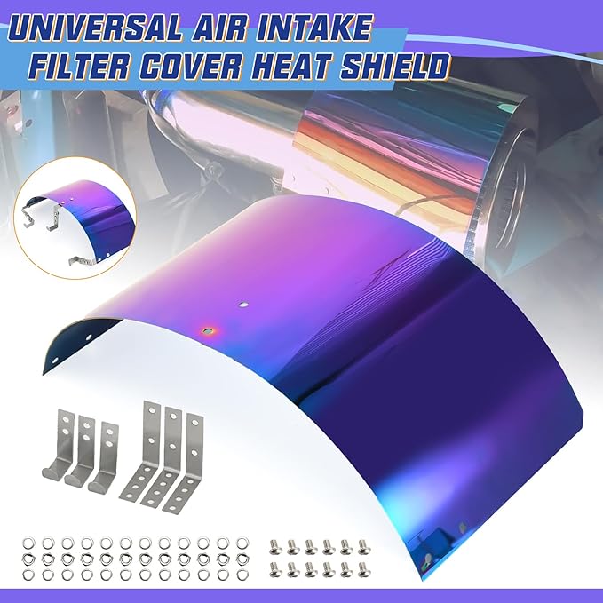 PTNHZ Universal Stainless Steel Air Intake Filter Cover Heat Shield Fits for 2.5-3.5" Cone or Cylinder Filter Neo Chrome
