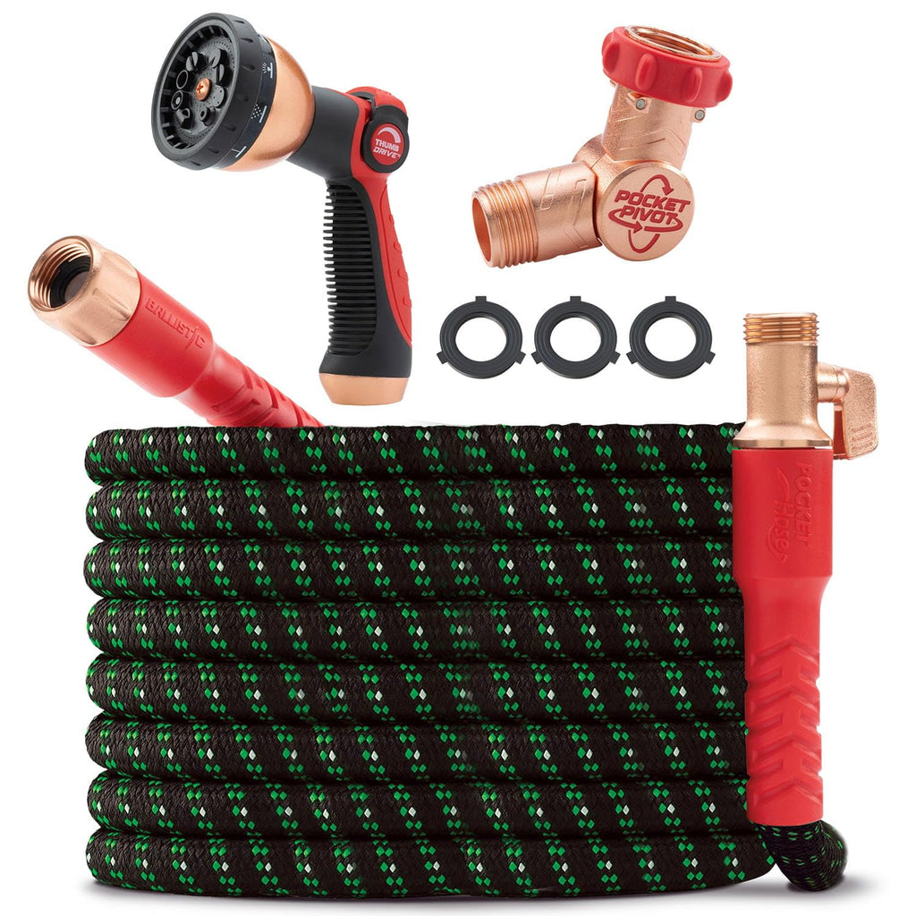 Pocket Hose Ballistic Double UV Edition 100 FT Expandable Garden Hose w/Pocket Pivot Swivel Connector, Anti-Burst Sleeve Reinforced w/Bulletproof Fiber, Lightweight, No-Kink, Compact, AS SEEN ON TV