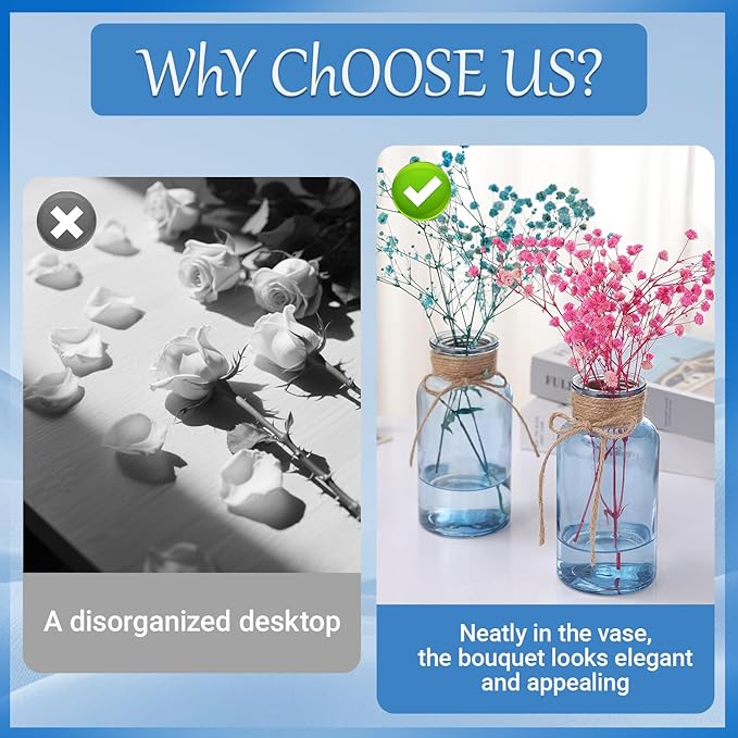 Blue Glass Flower Vases for Centerpieces Set of 12, Mason Jars Boho Cylinder Bud Vases in Bulk, for Weddings Parties Vintage Home Decor