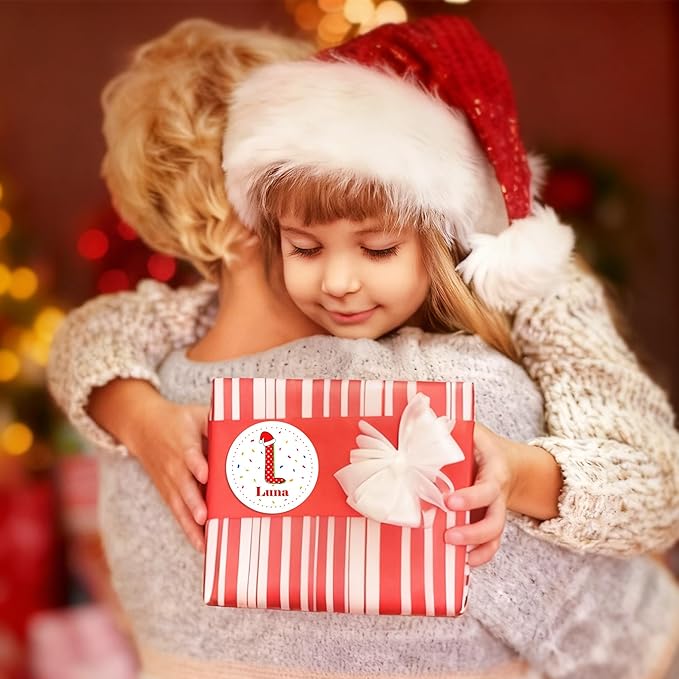 callie moment Personalized Christmas Stickers, Custom Name Waterproof Christmas Gift Tags for Gift Box Holiday Decorations, Stockings, Party Favors (Santa Hat Initial 2)