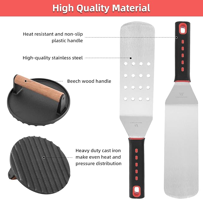 Griddle Accessories Kit, 28 Pcs Flat Top Grill Accessories Set for Blackstone, Professional Grill BBQ Spatula Set with Basting Cover, Spatula, Scraper, Bottle, Tongs, Egg Ring
