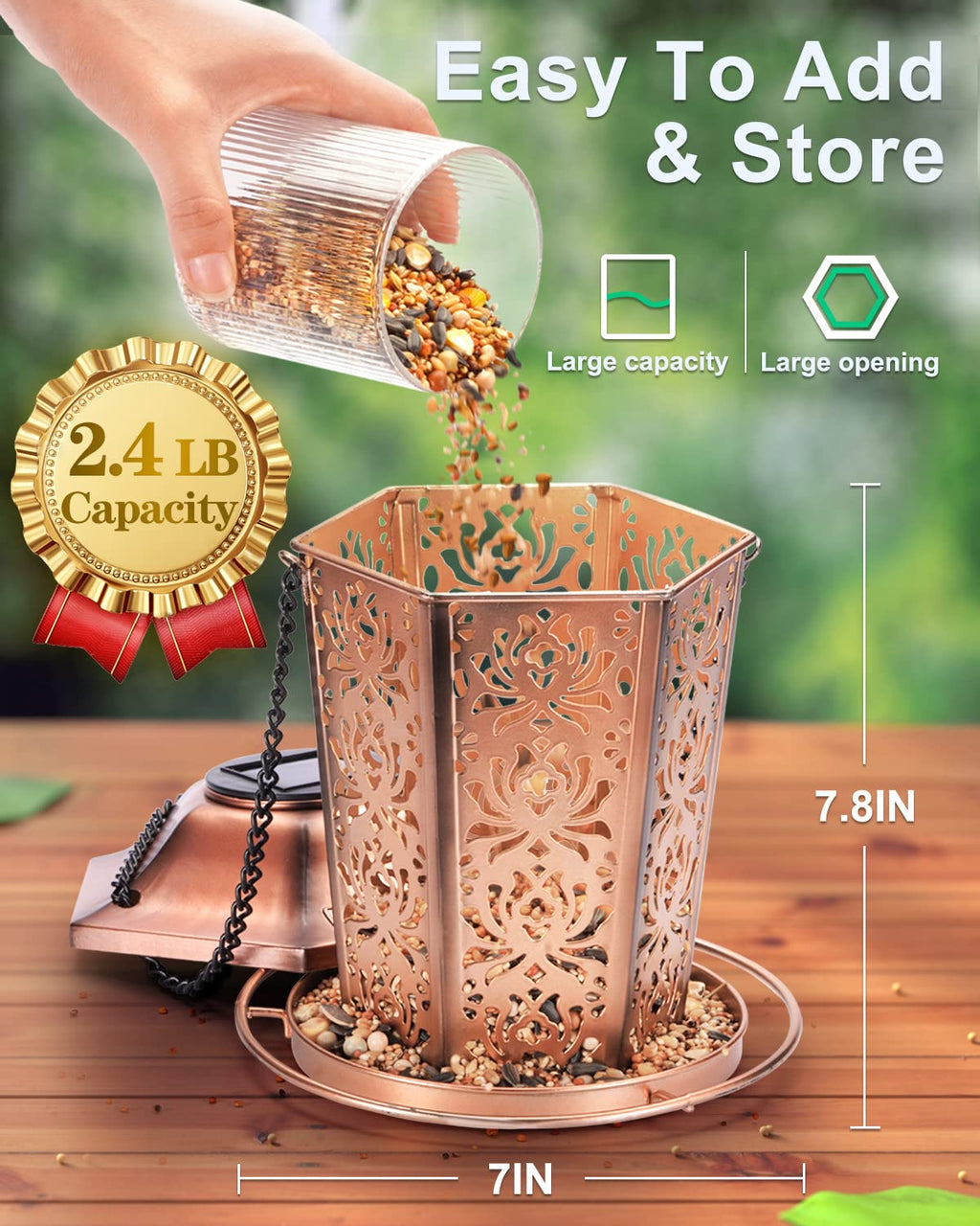 Solar Bird Feeders for Outdoors Hanging - Premium Grade Metal Bird Feeder, Chew-Proof, Weather and Water Resistant Wild Bird feeders, Outside and Garden Decoration-New