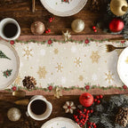 Christmas Gnomes Cotton Linen Table Runner for Dining Kitchen, Xmas Pine Tree Snowflake Rustic Wedding Outdoor Party Tablerunners Decoration, Retro Wood Dresser Scarf Tablecloth Runners 13x48 Inches