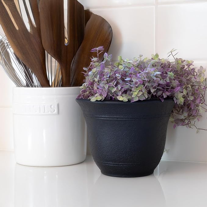 The HC Companies Sierra Round Self-Watering Pot - Lightweight Plastic Planter for Herbs & More - Durable Plant Pots for Indoor Plants & Outdoor Plants (16” Black Onyx, Pack of 1)