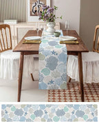 Coastal Coral Cotton Linen Table Runner for Dining Kitchen, Wedding Outdoor Party Tablerunners Decoration, Blue Nautical Starfish Ocean Shell Beach Dresser Scarf Coffee Tablecloth Runners 13''x108''
