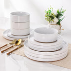 AmorArc Ceramic Dinnerware Set for 8 | Speckled Stoneware Plates and Bowls with Rustic Terracotta Underside| Scratch Resistant,Dishwasher & Microwave Safe Dishes Sets- 24pcs White