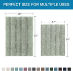 H.VERSAILTEX Sage Bathroom Rugs, Bath Mat Set of 2 Extra Thick Chenille Striped Pattern Shaggy Bath Rugs for Bath Room, Non Skid Bath Mats for Bathroom Floor (32 x 20 Plus 24 x 17 - Inches)