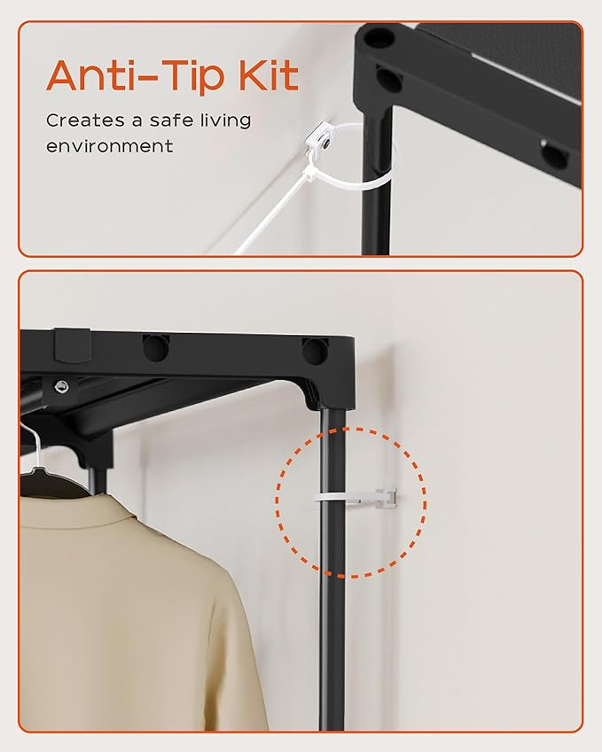 Clothes Rack, Portable Closet, 81.1 Inch Large Capacity Wardrobe Closet, Clothes Storage Organizer with Shelves and 3 Hanging Rods, Easy to Assembly, Black PCT033B01
