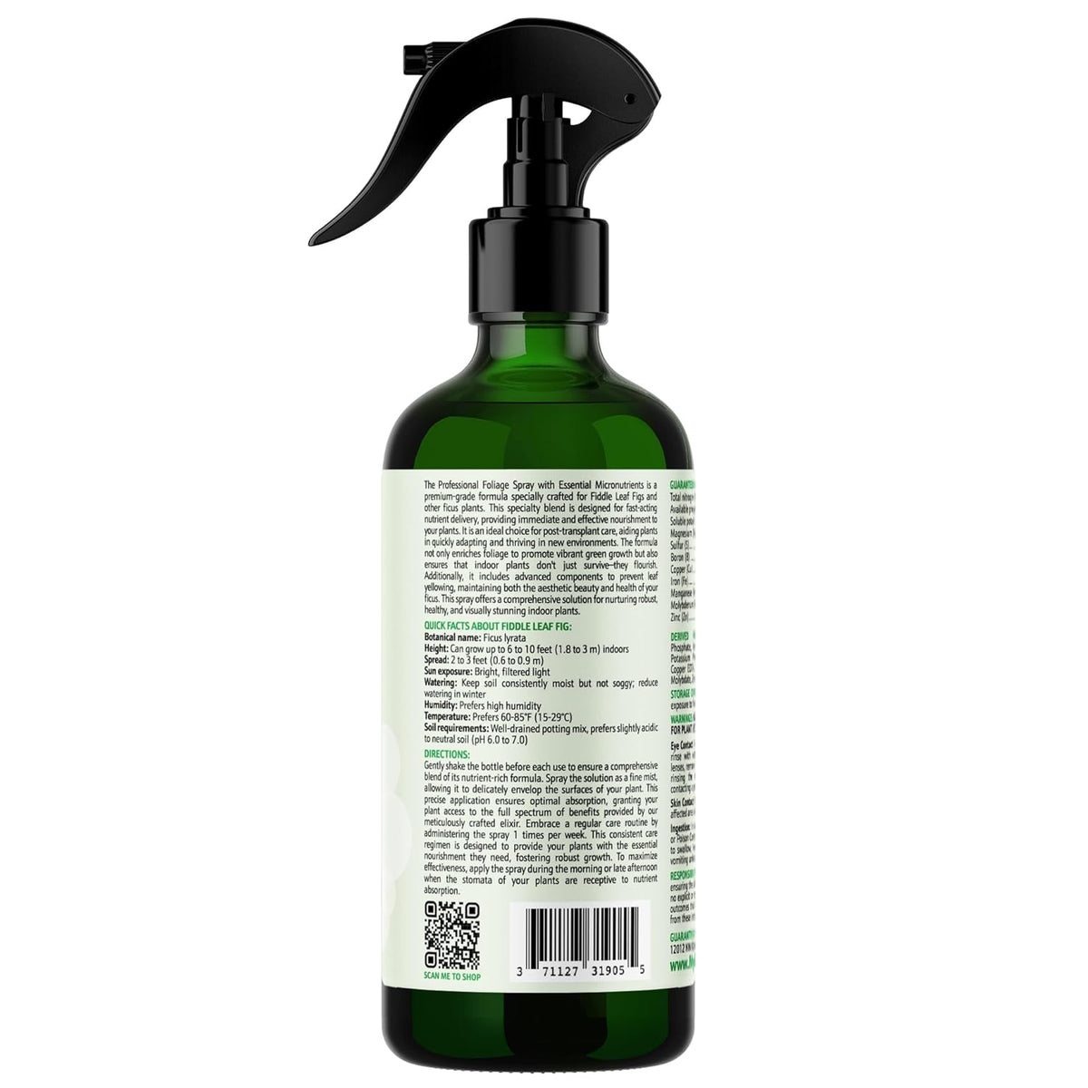 3-1-2 Fiddle Leaf Fig Foliar Spray - Plant Shine & Fertilizer - Premium Spray for Indoor Plants with Essential Nutrients - Fiddle Leaf Fig Plant Food & Fertilizer - Ready-to-Use (16 OZ)