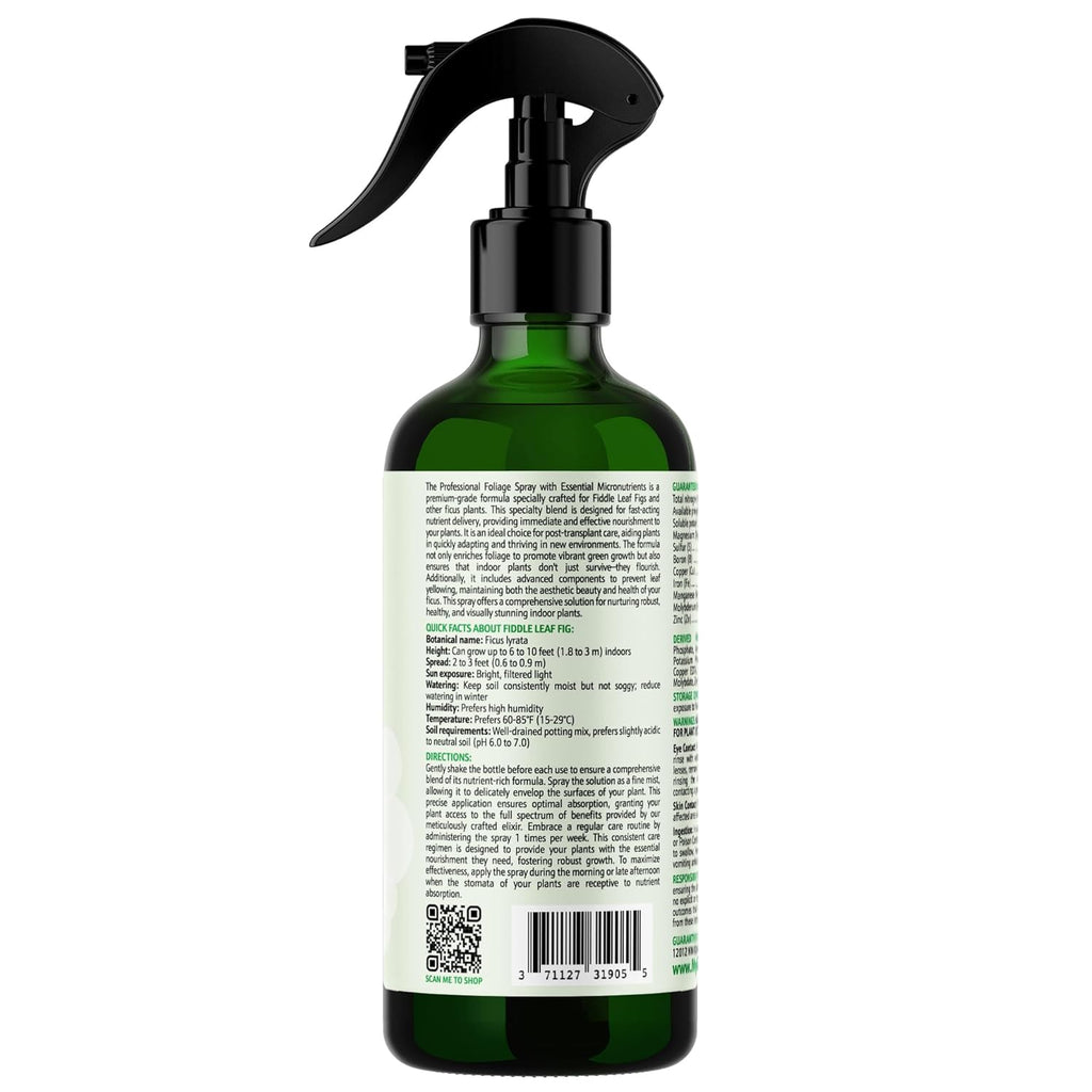 3-1-2 Fiddle Leaf Fig Foliar Spray - Plant Shine & Fertilizer - Premium Spray for Indoor Plants with Essential Nutrients - Fiddle Leaf Fig Plant Food & Fertilizer - Ready-to-Use (8 OZ)
