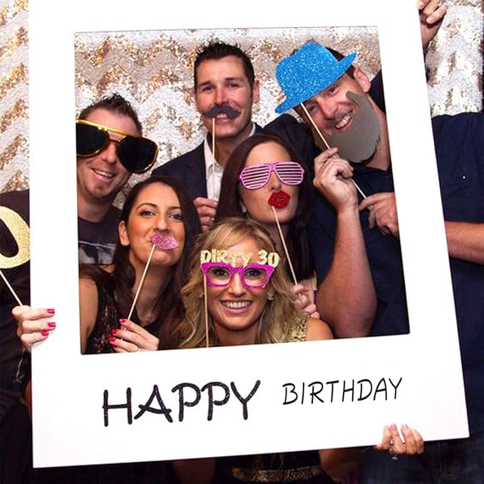 LUOEM Happy Birthday Party Frame Photo Prop Birthday DIY Paper Picture Frame Cutouts Photo Booth Props for Party Supplies