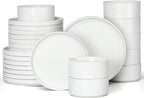 E-far 24-Piece Stoneware Dinnerware Sets, Plates and Bowls Sets for 8, Kitchen Modern Dinning Porcelain Dishes Set, Chip & Scratch Resistant, Dishwasher & Microwave Safe, Speckled White