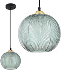 KCO Lighting Single Green Glass Pendant Light Large Globe Pendant Lighting Nordic Ribbed Ceiling Hanging Chandelier Light Vintage Dining Room Kitchen Island Light Fixture
