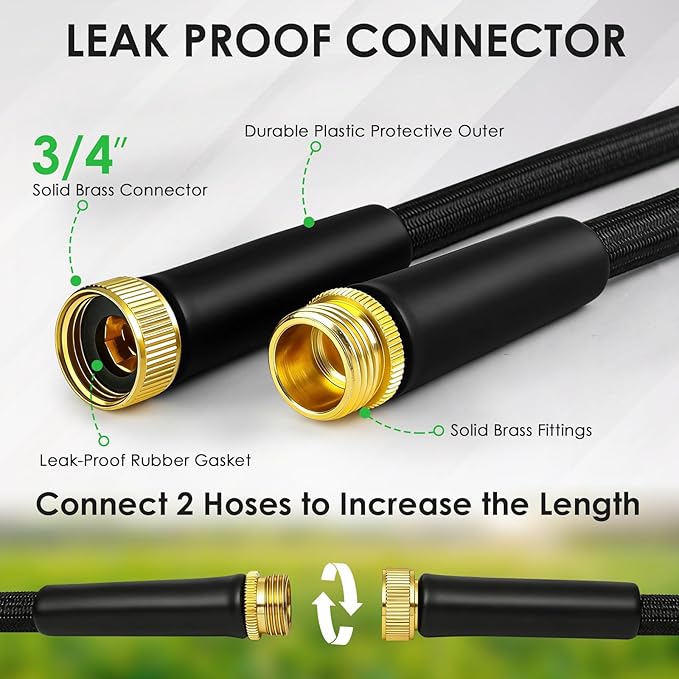 Garden Hose 50 FT, Non-Expanding Lightweight Water Hose with 10 Function Nozzle, Flexible, Kink Free, Wear-Resistant Fabric Leak Proof Garden Hoses for Outdoor, Yard, Lawn, Car, Marine, RV, Pet Bath