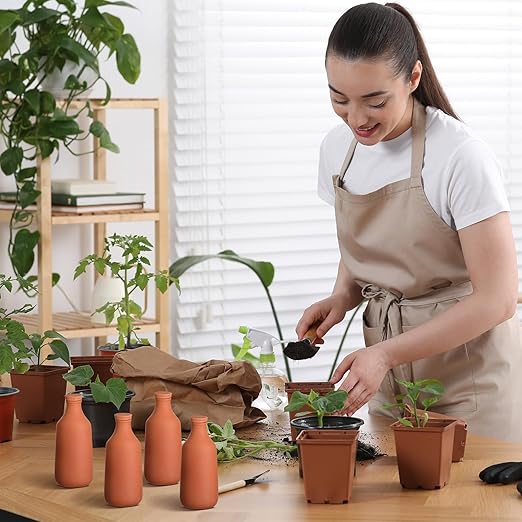 DoubleFill 2 Pcs 24oz Ollas Terracotta Watering Pots Self Watering Planter Insert Terracotta Globes Clay for Outdoor Indoor Garden Plants, Easy to Refill