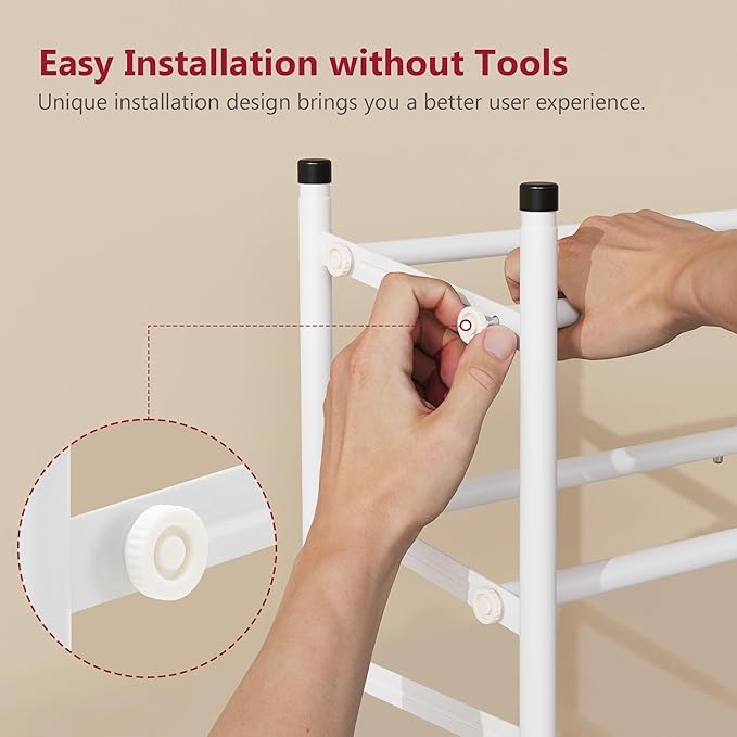Tajsoon Expandable Shoe Rack for Closet 3 Tier, 28“-41“Adjustable & Stackable Shoe Shelf Storage, Metal Shoe Rack Organizer for Front Door Entrance, Closet, Garage, Entryway, White