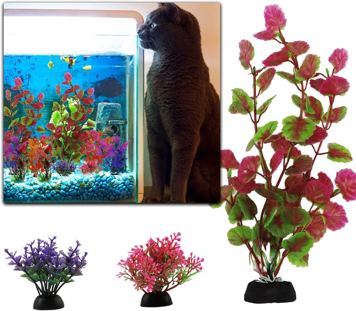 Aquarium Decorations Plants, 10pcs Aquarium Decor Colorful Plants, Fish Tank Accessories, Fish Tank Plant Plastic Decoration for Aquariums
