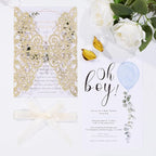 50Pcs Gold Glitter Laser Cut Wedding Invitation with Envelopes RSVP Cards and Ribbons Blank Card Invitaciones Para 15 Años Personalizados Quinceañera Baby Shower Party Invites