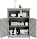 Tangkula Bathroom Floor Cabinet, Wooden Freestanding Storage Cabinet with Double Shutter Door & Adjustable Shelf, Storage Cabinet for Bathroom Living Room (Grey)