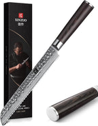 XINZUO 67 Layers Damascus Bread Cutting Knife, 8 Inch Serrated Bread Knife for Homemade Bread Sourdough,Razor Sharp,Dark Brown Pakkawood Handle