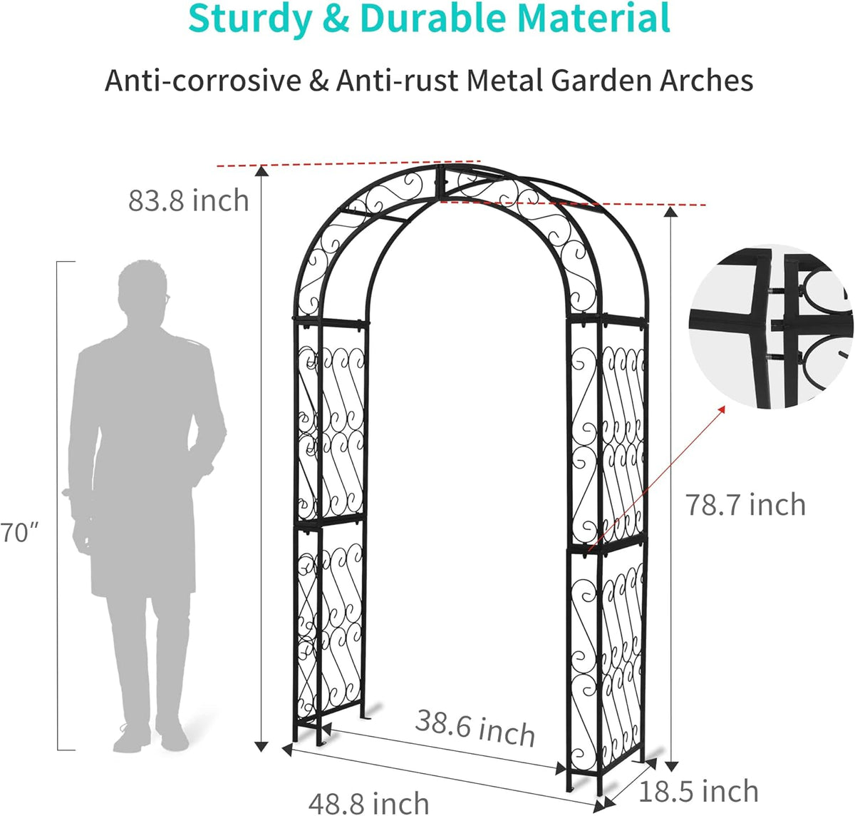 48.8" W x 83.8" H Garden Arch, Black Sturdy Metal Iron Arbor, Courtyard Cast Trellis for Various Climbing Plant, Outdoor European-Style Archway Wedding Ceremony Party