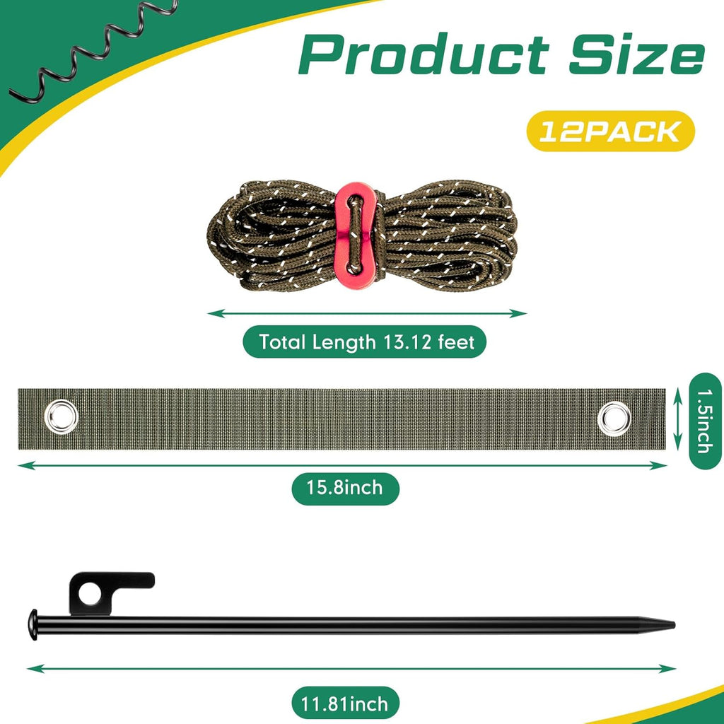 Sintuff 36 Pcs Heavy Duty Tree Stake Kits Stake and Support for Young Leaning Tree Anchor Straightening Kit, 15.8'' Support Straps, 11.8'' Steel Stakes, 13.12ft Rope(Army Green)