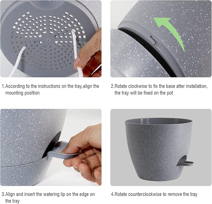 10/9/8 inch Self Watering Pots, Set of 3 Plastic Planters with Mesh Drainage Holes and Deep Reservoir for Indoor Outdoor Garden Plants and Flowers, Grey Speckles
