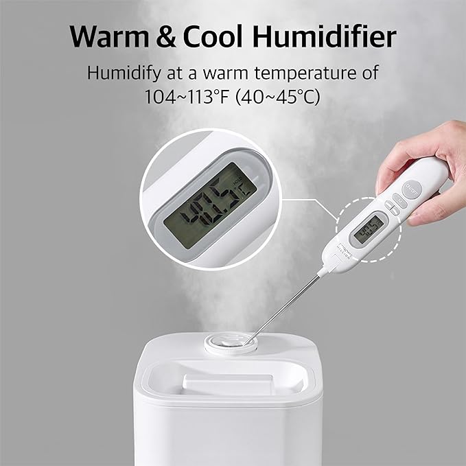 Pureal 10L Tower Humidifier, 83H Runtime, Warm & Cool Mist, Large Room, Top-Fill Tank On Wheels, Auto Mode, 12H Timer, Remote Control, Mood Light, White