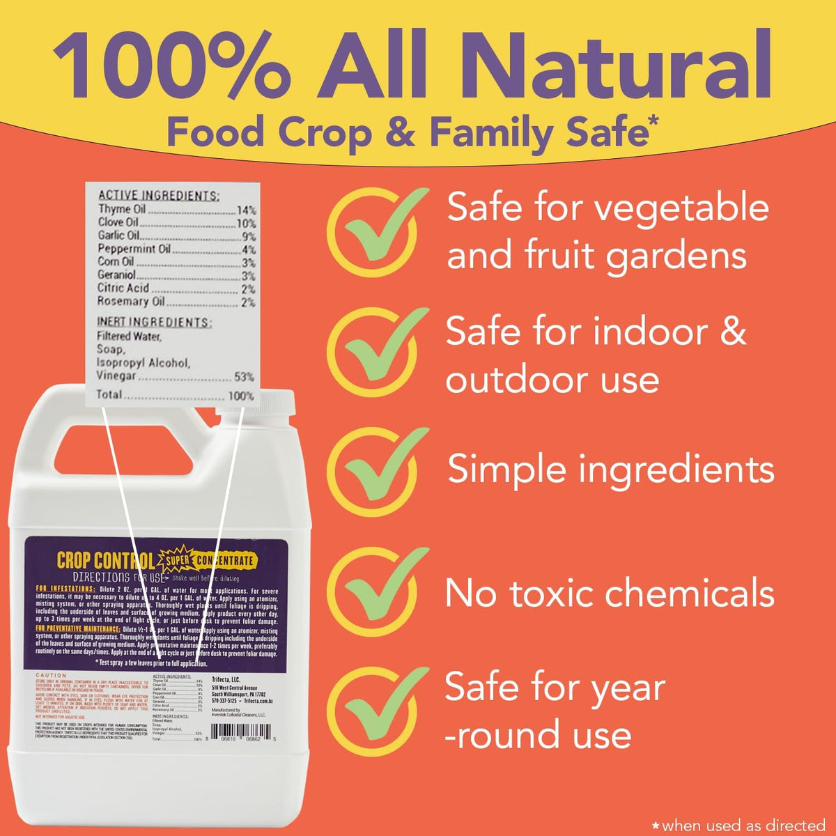 Trifecta Crop Control Super Concentrate All-in-One Natural Pesticide, Fungicide, Miticide, Insecticide, Help Defeat Spider Mites, Powdery Mildew, Botrytis, Mold, and More on Plants 16 OZ