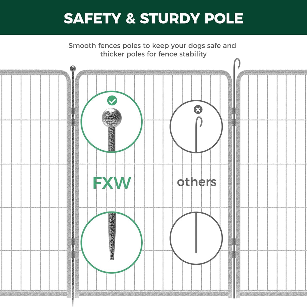 FXW Garden Fence Outdoor for The Yard – 40in(H) x 36.4ft(L) Heavy Duty Metal Animal Barrier for Dog and Rabbit, Decorative Dog Fence, 16 Panels, Silver