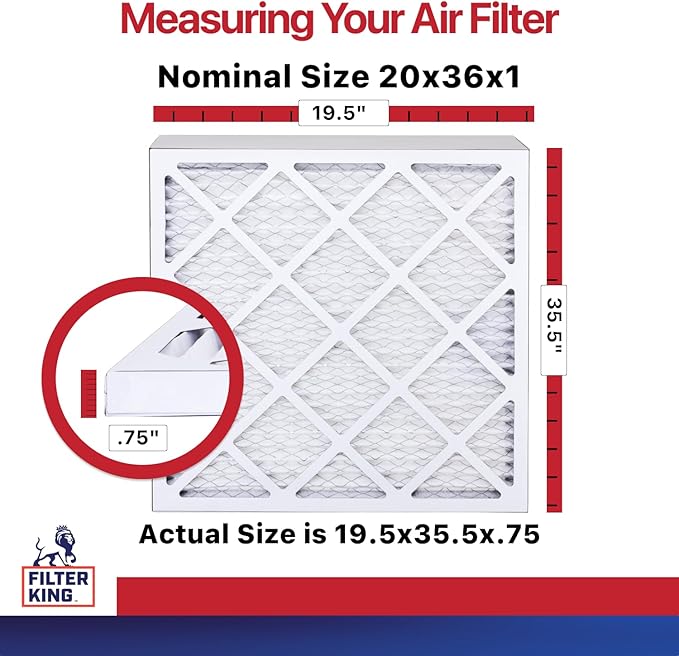 Filter King 20x36x1 Air Filter | 12-PACK | MERV 11 HVAC Pleated A/C Furnace Filters | MADE IN USA | Actual Size: 19.5 x 35.5 x .75"