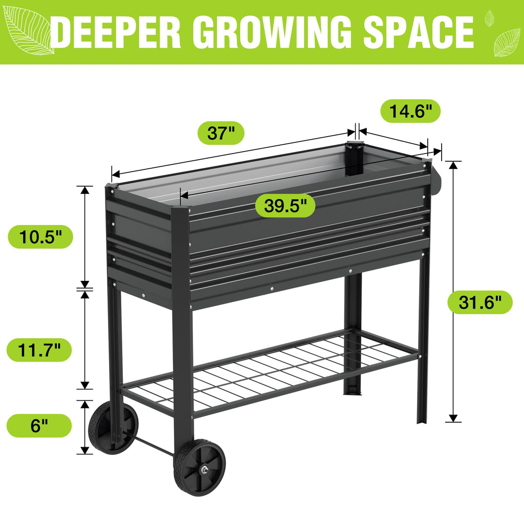 WORKPRO Galvanized Raised Garden Bed with Legs & Wheels, 37x14.6x31.6in, 400LB Capacity Elevated Planter Box for Garden, Backyard, Patio & Deck, Black