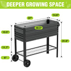 WORKPRO Galvanized Raised Garden Bed with Legs & Wheels, 37x14.6x31.6in, 400LB Capacity Elevated Planter Box for Garden, Backyard, Patio & Deck, Black