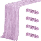 Aktor 4 Pack Lavender Table Runner Boho Cheesecloth Table Runner Semi Sheer Gauze Fabric Runners for Wedding Birthday Baby Shower Party Boho Table Decoration（Lavender）