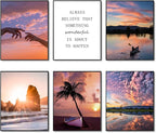 HoozGee Sunset Wall Art Prints Travel Photo Set of 6 Enjoy Dusk Dream View Picture Posters Gift for Photography Fans Nautical Themed Home Decor for Living Room Wall Decor (8"x10" UNFRAMED)