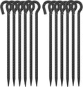 16 Inch Rebar Ground Stakes with Loop 1/2 inch Diameter Steel Tent Stakes (12 pcs), Heavy Duty Tree Stakes and Supports, Dog Tie Out Stakes, Metal Spikes for Outdoor Camping and Yard, Black