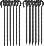 16 Inch Rebar Ground Stakes with Loop 1/2 inch Diameter Steel Tent Stakes (12 pcs), Heavy Duty Tree Stakes and Supports, Dog Tie Out Stakes, Metal Spikes for Outdoor Camping and Yard, Black