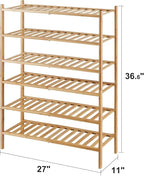6-Tier Bamboo Shoe Rack for Entryway, Stackable | Foldable | Natural, Shoe Organizer for Hallway Closet, Free Standing Shoe Racks for Indoor Outdoor