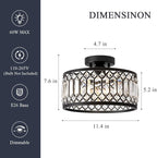 Crystal Black Ceiling Light, Modern Semi Flush Mount Ceiling Lighting Fixture, Round Hallway Lighting Fixtures for Kitchen Entryway Bedroom Laundry Room, 1-Light, 11.4 Inch