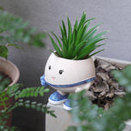 Smily Face Planter Pot with Cute Bag Resin Head Planters for String of Pearls Plant Live Unique Succulent Pots with Drainage Hole for Indoor Outdoor Plants Gift IdeaI for Mother Day