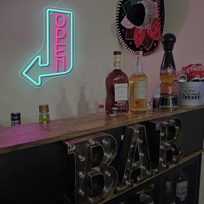 Looklight Blue Open Arrow Neon Sign Dimmale Neon Lights For Wall Decor Led Lights For Bars Stores Coffee Shop Hotel Window Outdoor Decor USB Powered 10 x15.75in