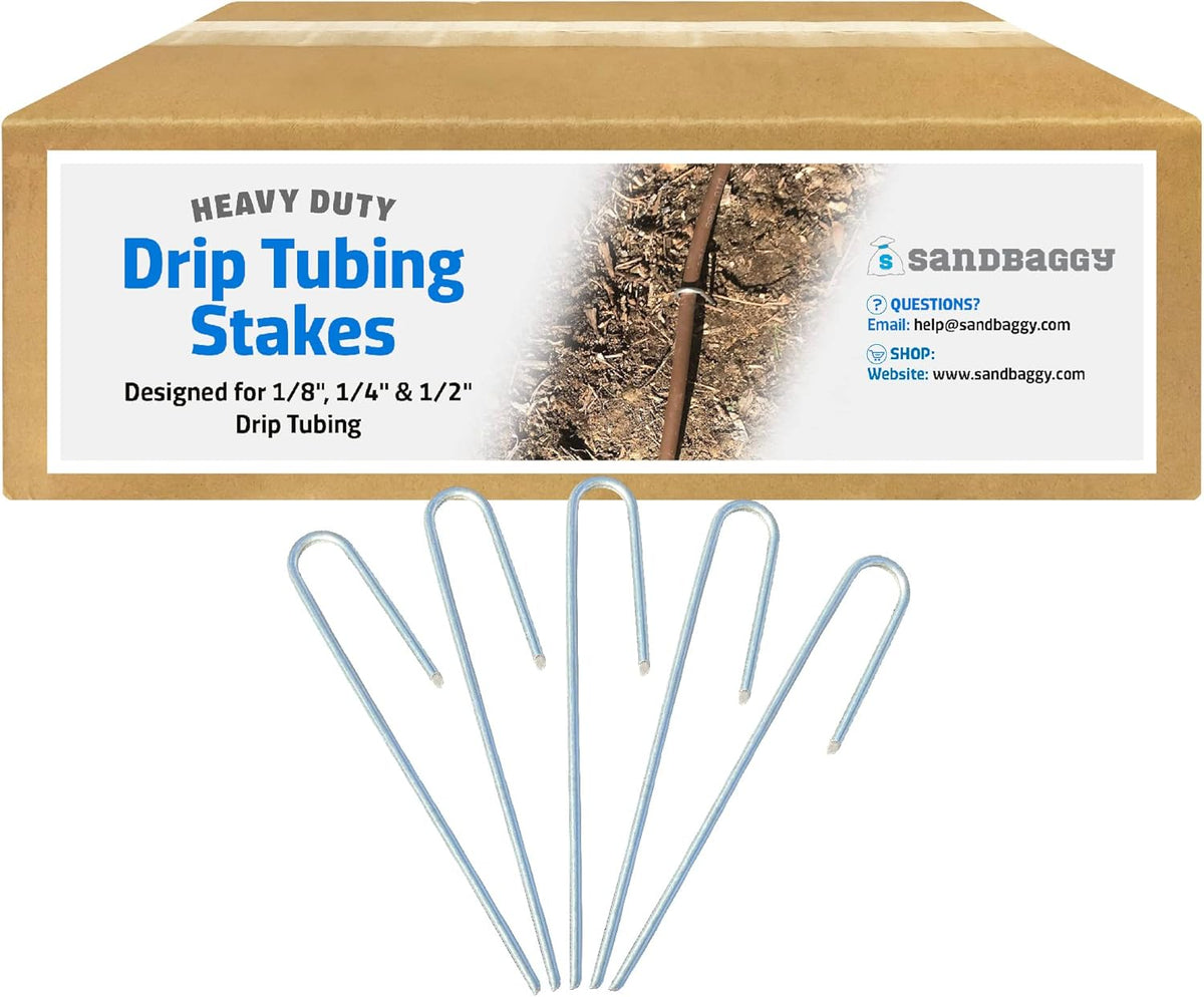 Sandbaggy 200-Pack DRIP TUBING Stakes Landscape Staples | 5 inch Length - 11 Gauge Heavy Duty | Drip Anchors | Landscape Pins | Garden Lawn Nails | Designed to Hold Drip Tubing Up to 1/2" Diameter