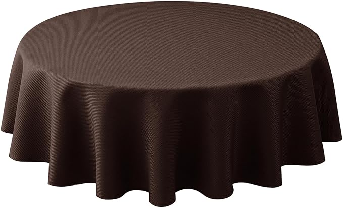 Biscaynebay Textured Fabric Tablecloths Round 60", Brown Water Resistant Table Cloth Small Circle Folding Table Covers for Dining, Kitchen, Wedding & Parties etc. Machine Washable
