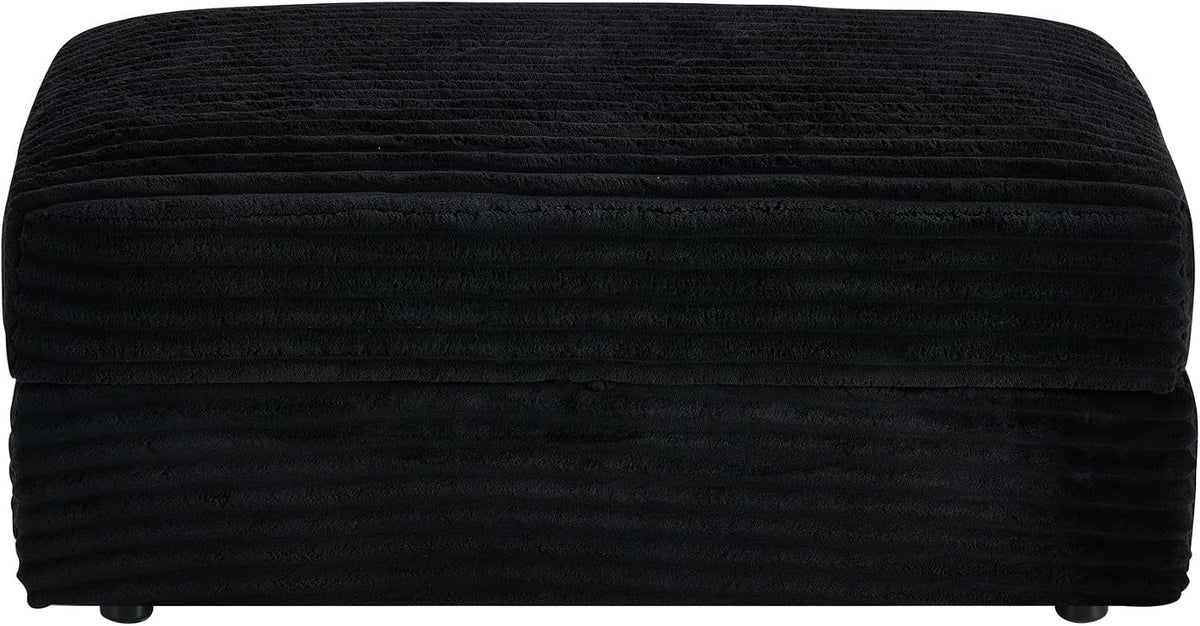 Modern Corduroy Sofa Storage Ottoman, Upholstered Memory Foam Footrest (Black Footrest)