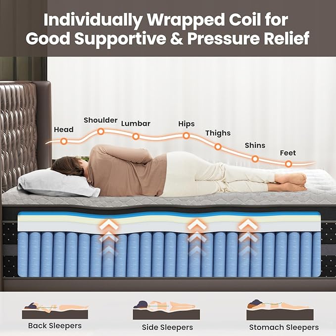 Twin Mattress 10 Inch Firm Hybrid – Pressure Relief Cooling Gel Mattresses with Balanced Support Deep Sleep Fiberglass Free, 365 Night Trial