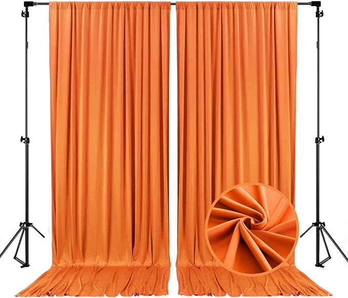 10 x 7 Feet Orange Backdrop Curtain for Partie, Background Curtains for Photoshoot, Birthday, Wedding, Halloween, Thanksgiving, Christmas, New Year Party Decorations 5Ft x 7Ft, 2 Panels