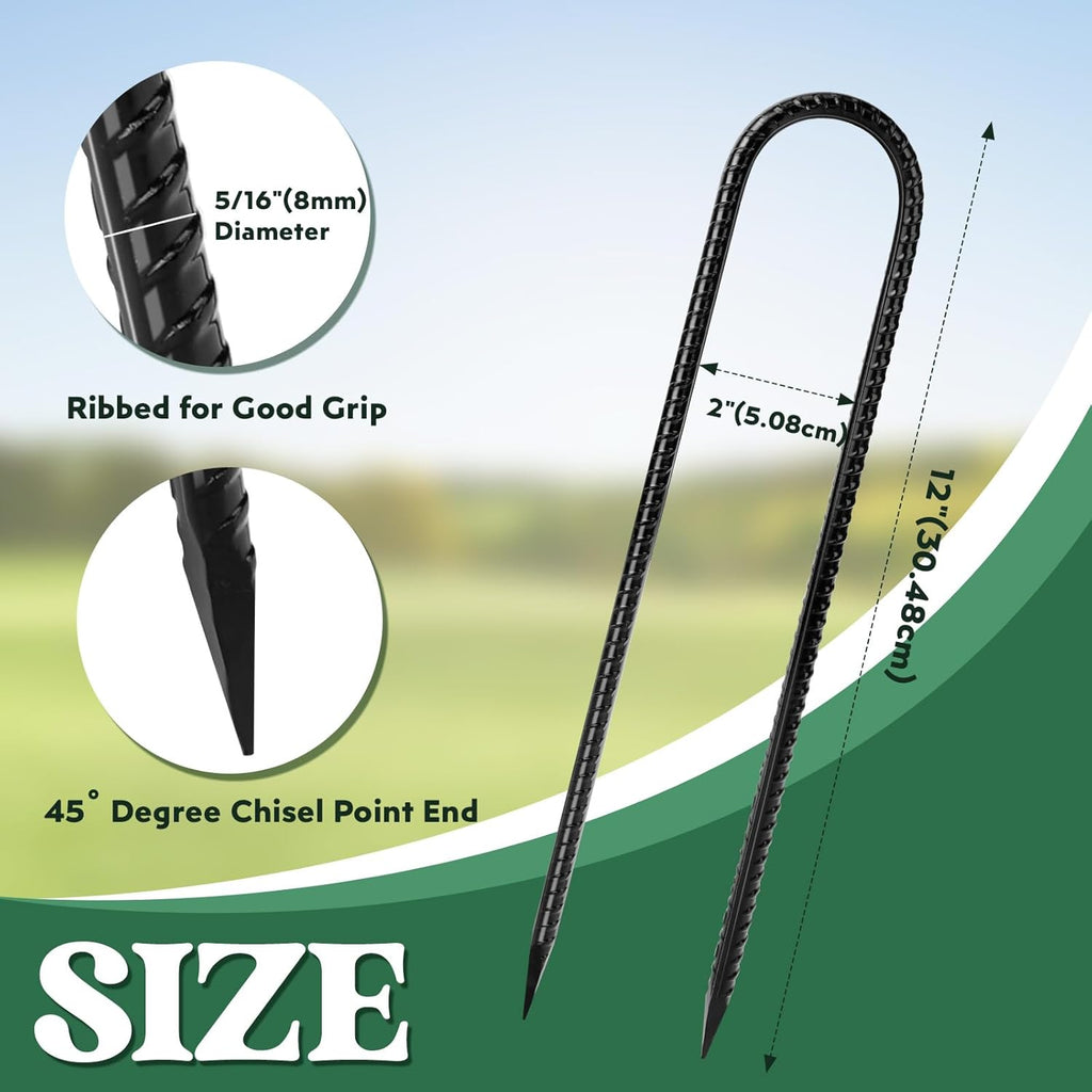 12 inches 12-Pack Trampoline Stakes Anchors High Wind Stake Heavy Duty U Hooks for Ground Lawn Garden Yard Stakes for Decorations Swing Set Shed