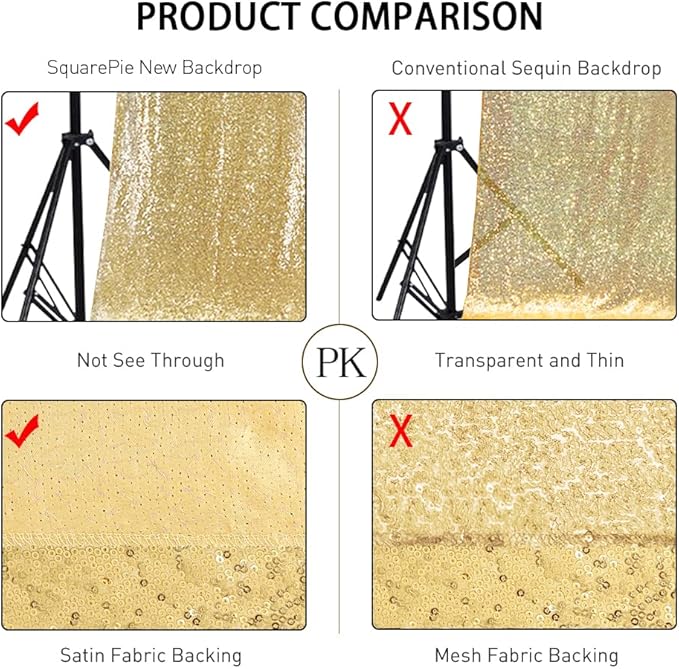 SquarePie Sequin Backdrop Curtain Less See Through Thick Background for Party 5FT x 7FT Gold