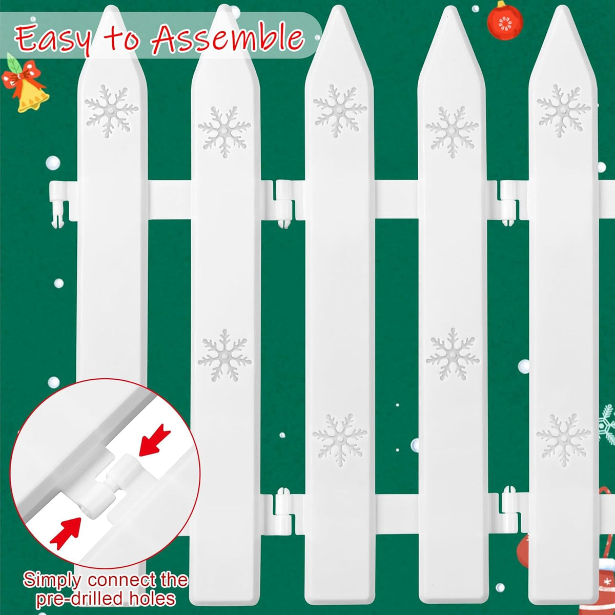 Aodaer 36-Piece Plastic Picket Fence - 12 Inch White Christmas Fence Border Tree Barrier for Party, Wedding, Garden, Home Decoration