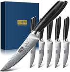 Steak Knives Set of 6, 4.5 Inch Japanese Serrated Steak Knife Set, Ultra Sharp High Carbon Powder Steel Steak Knife with Pakkawood Handle